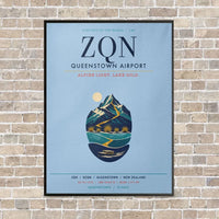 Thumbnail for Queenstown Airport ZQN vertical canvas print - framed - light blue background