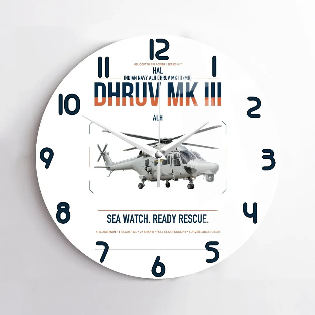 HAL ALH Dhruv Mk III design on white no frame wall clock