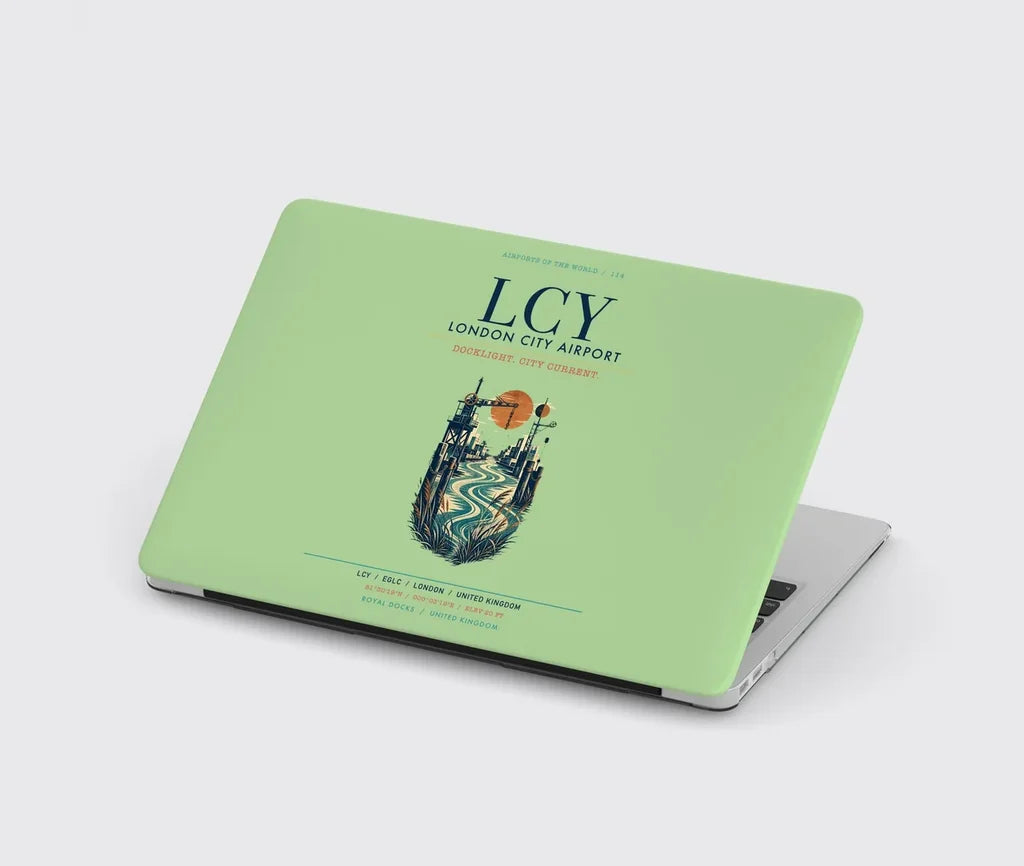 London City Airport (LCY) design on light green MacBook case
