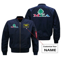 Thumbnail for Middle East Airlines(MEA) aviation design with custom name embroidered on blue bomber jacket