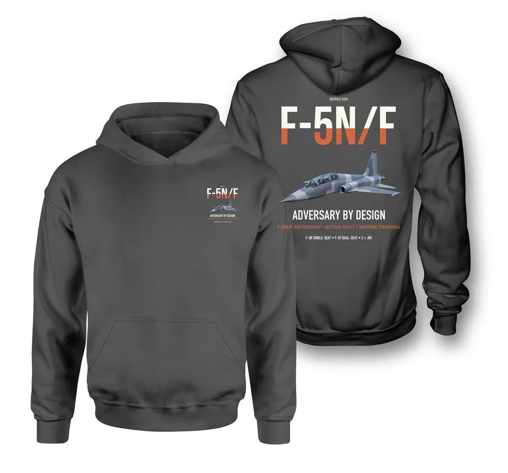 F-5N F Adversary design on dark gray double-side hoodie, double-side print