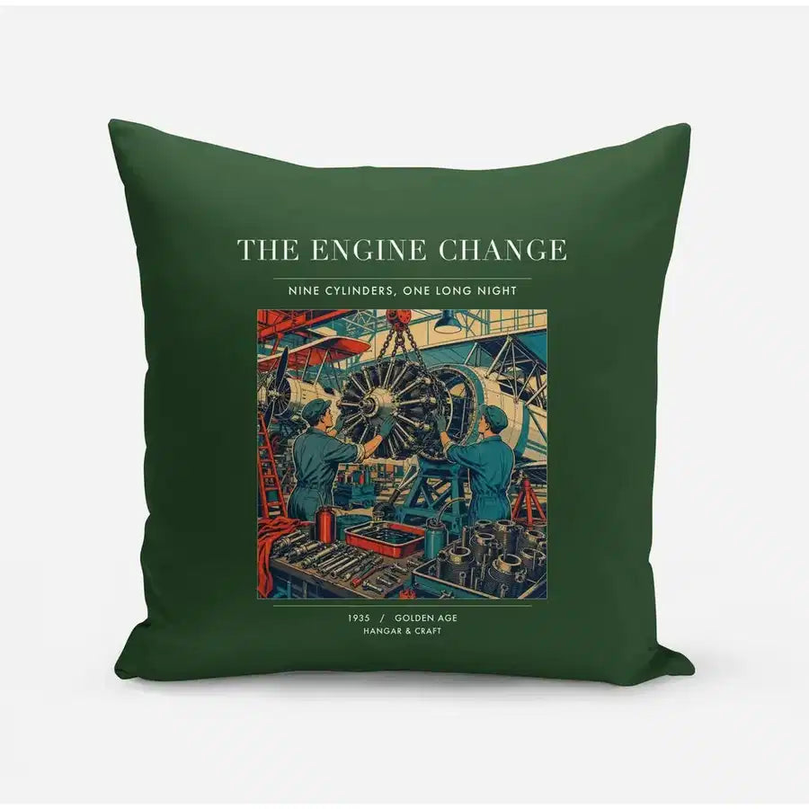 VINTAGE G4167 - The Engine Change - Designed Pillows design on darkgreen
