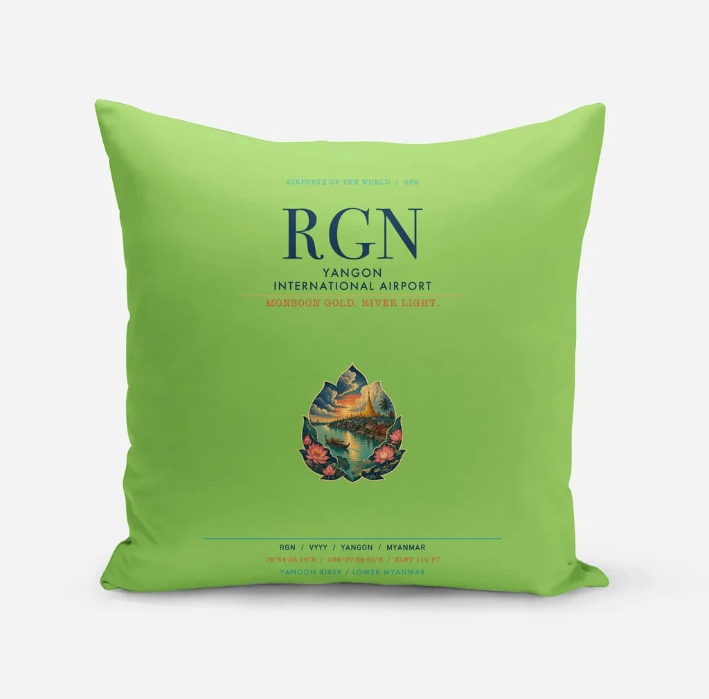 Yangon International Airport (RGN) design on light green pillow