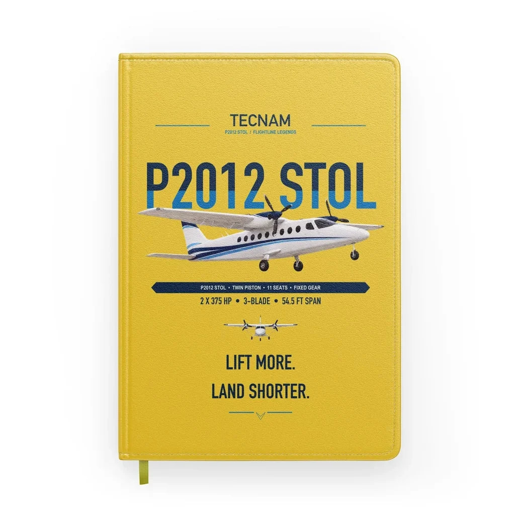 Tecnam P2012 STOL design on yellow notebook