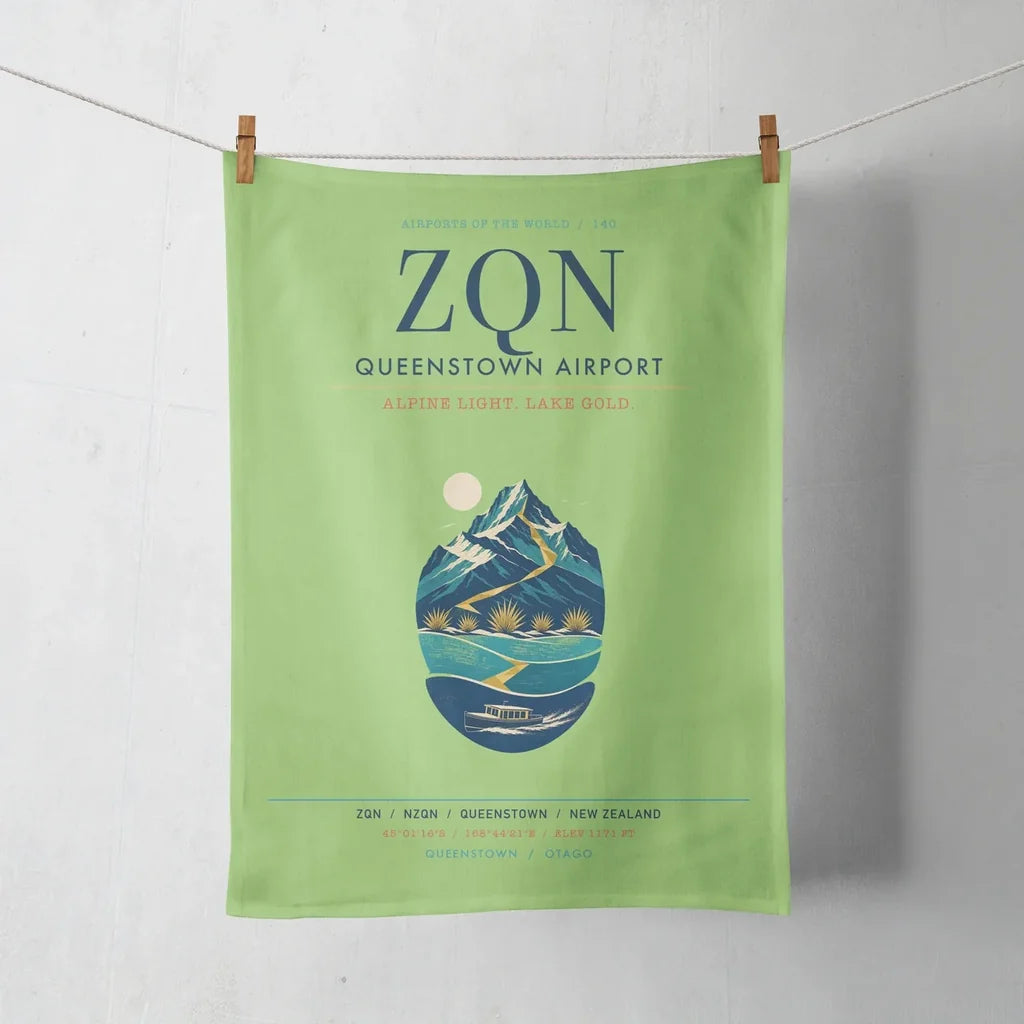 Queenstown Airport (ZQN) design on light green towel
