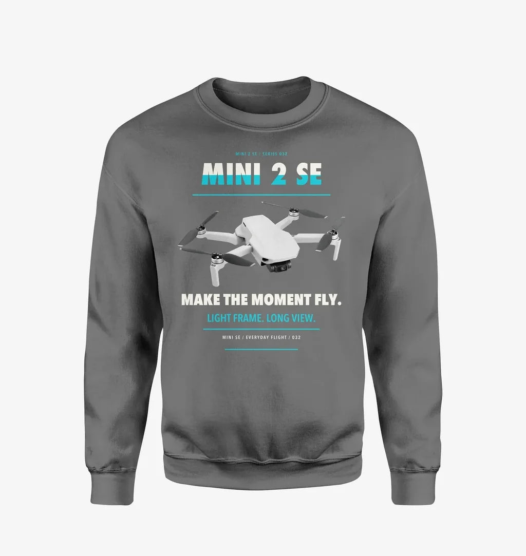 DJI Mini 2 SE design on gray sweatshirt