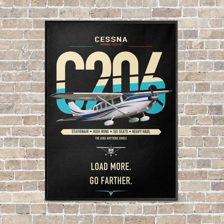 Cessna 206 Stationair vertical canvas print - framed - black background