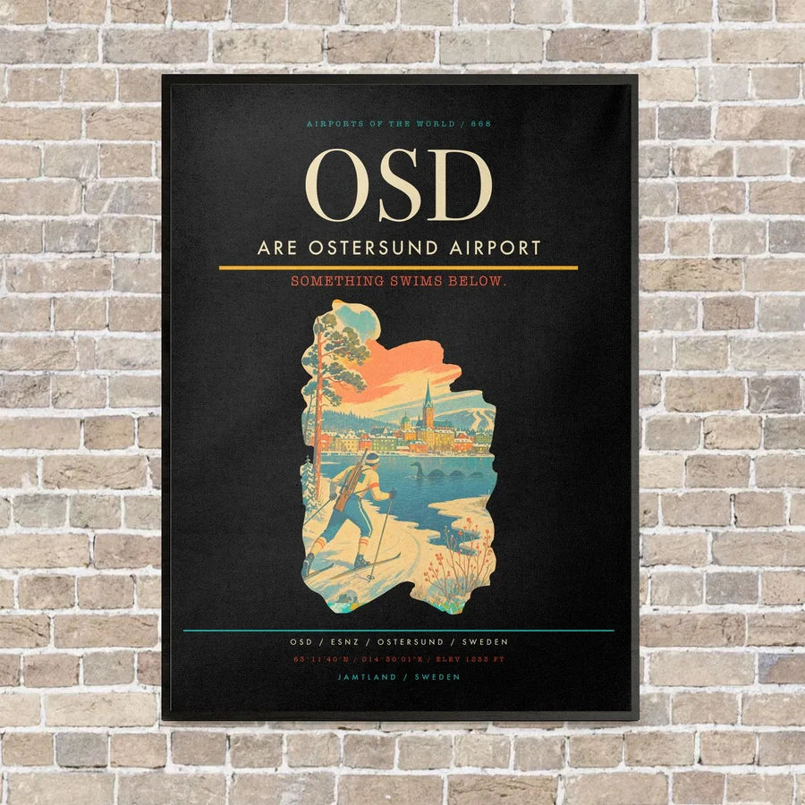 Are Ostersund Airport OSD vertical canvas print - framed - black background