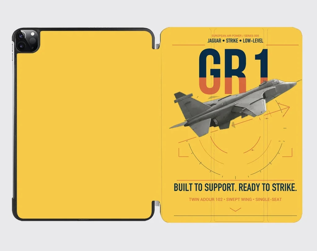 SEPECAT Jaguar GR1 design on yellow ipad tablet case