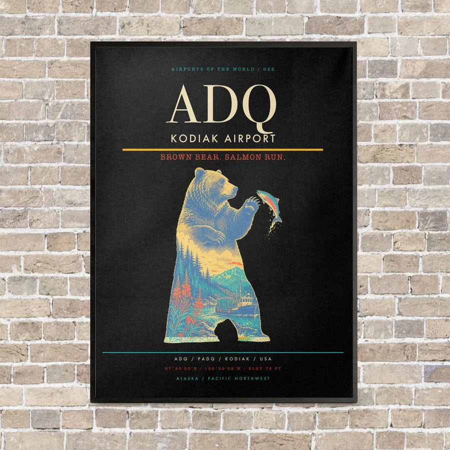 Kodiak Airport ADQ - Canvas Framed - Black