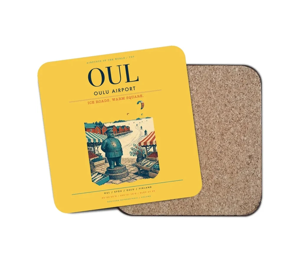 Oulu Airport (OUL) design on yellow 1 piece coaster