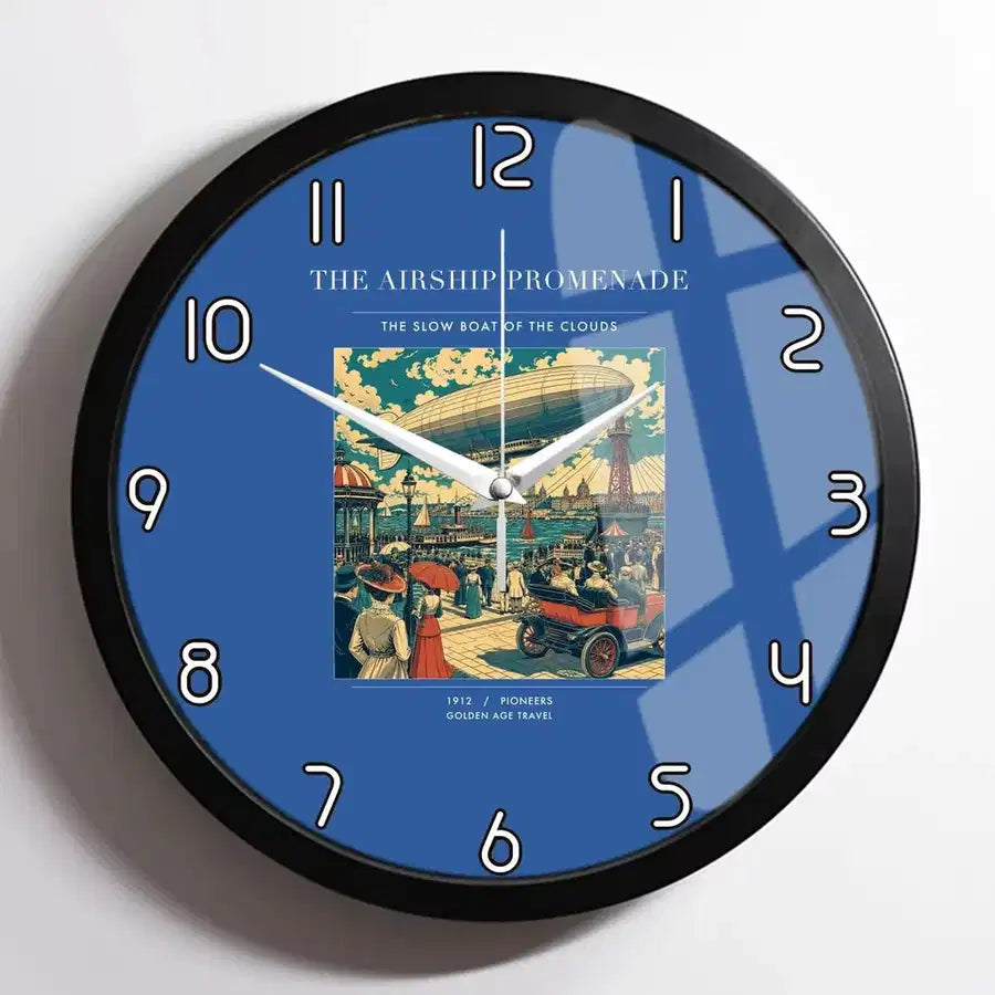 VINTAGE G4012 - The Airship Promenade - Designed Wall Clocks design on blue framed