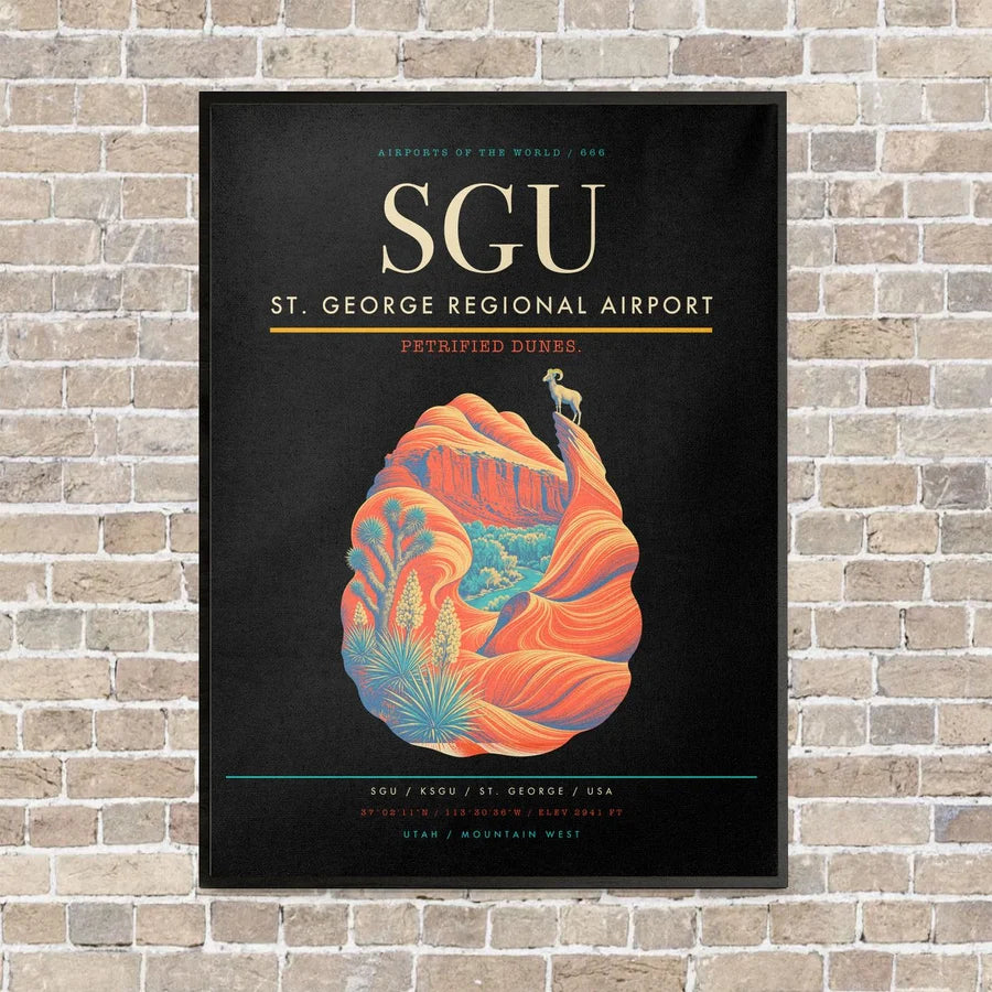 St. George Regional Airport SGU vertical canvas print - framed - black background