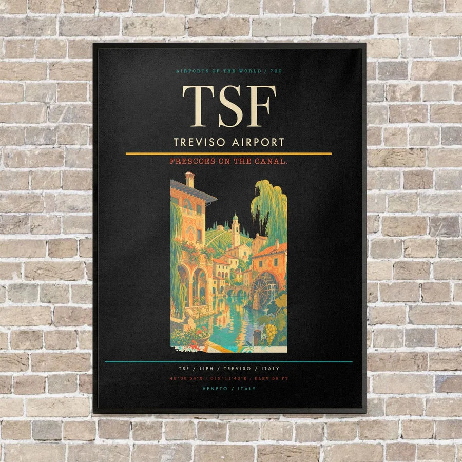 Treviso Airport TSF vertical canvas print - framed - black background