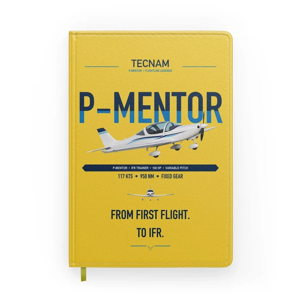 Tecnam P-Mentor design on yellow notebook