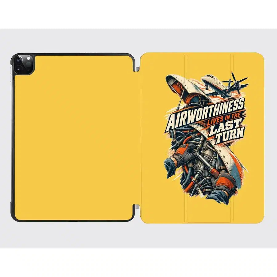 Airworthiness Lives In The Last Turn design on yellow ipad tablet case