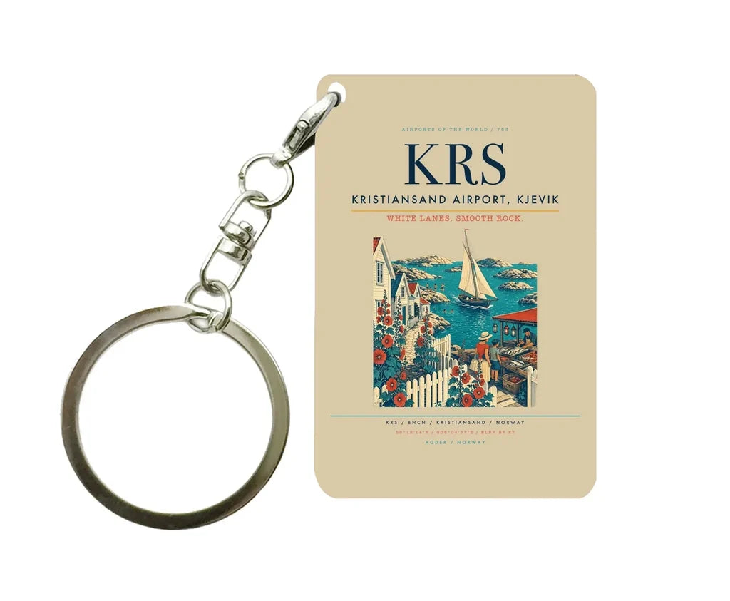 Kristiansand Airport, Kjevik (KRS) design on beige key chain