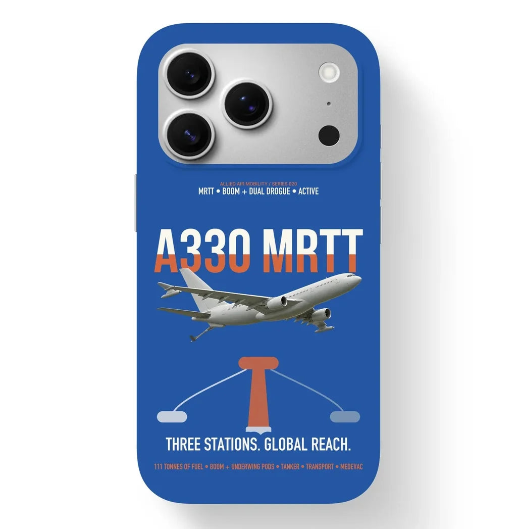 Airbus A330 MRTT design on blue magsafe iphone case, for iPhone 17 Pro
