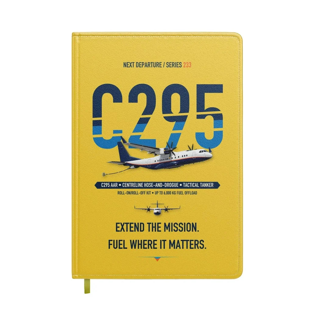 Airbus C295 Air-to-Air Refuelling design on yellow notebook