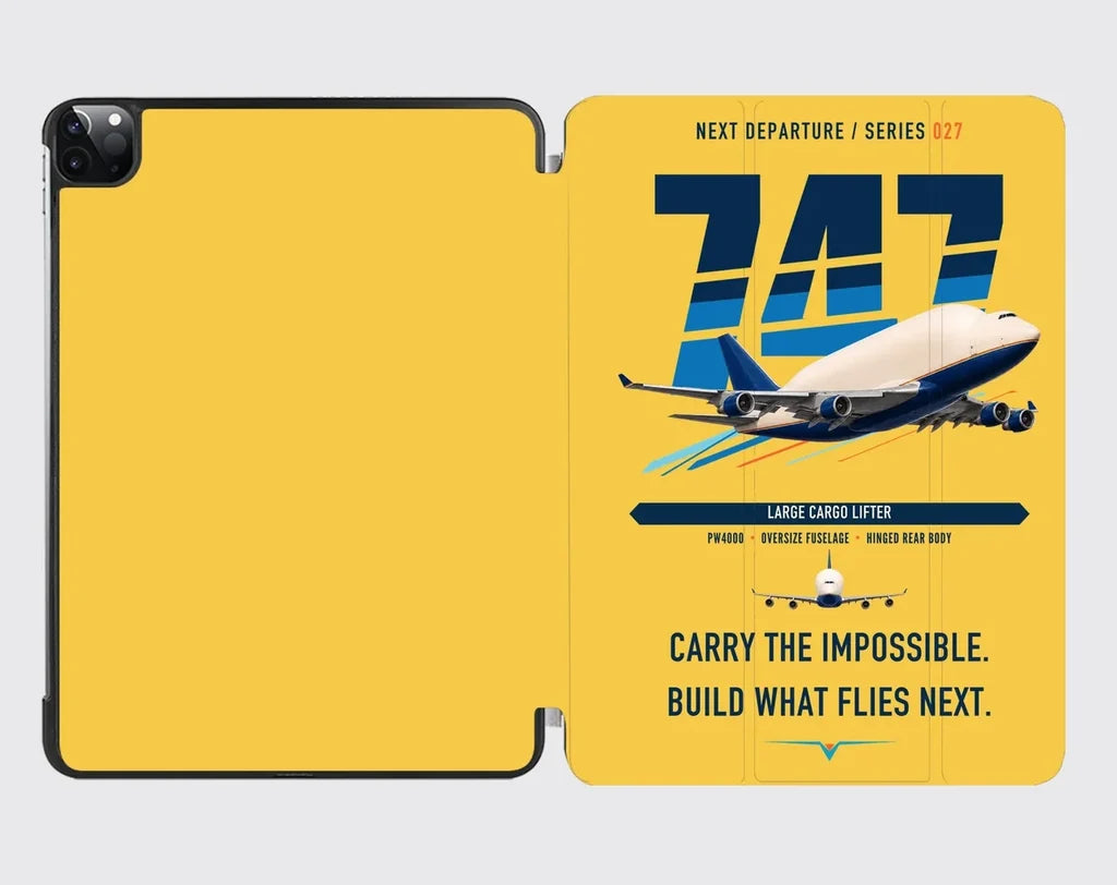 Boeing 747-400 Dreamlifter design on yellow ipad tablet case