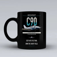 Thumbnail for Beechcraft King Air C90 design on black ceramic mug, double-side print