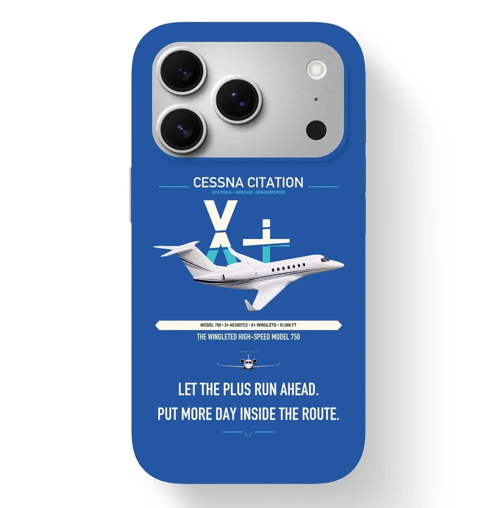 Cessna Citation X+ design on blue magsafe iphone case, for iPhone 17 Pro