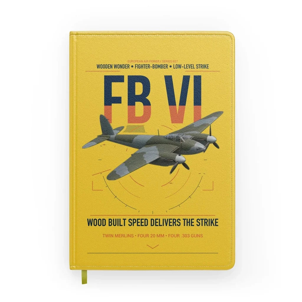 de Havilland Mosquito FB VI design on yellow notebook