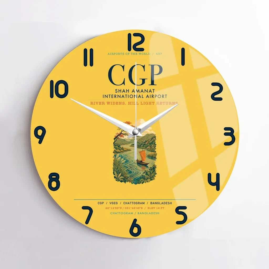 Shah Amanat International Airport Chattogram (CGP) design on yellow no frame wall clock