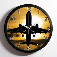 Thumbnail for Departing Passanger Jet During Sunset aviation design on premium wood and metal wall clock.