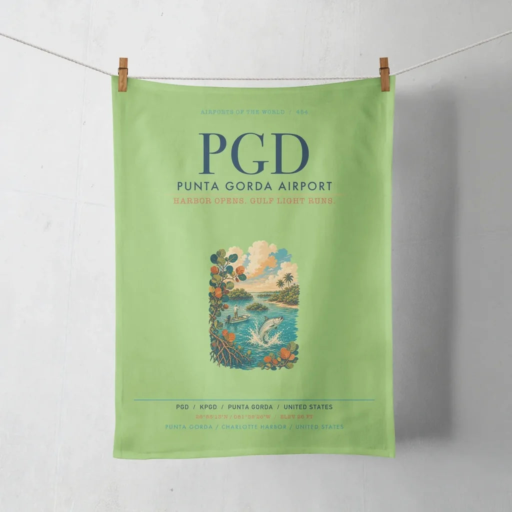 Punta Gorda Airport (PGD) design on light green towel