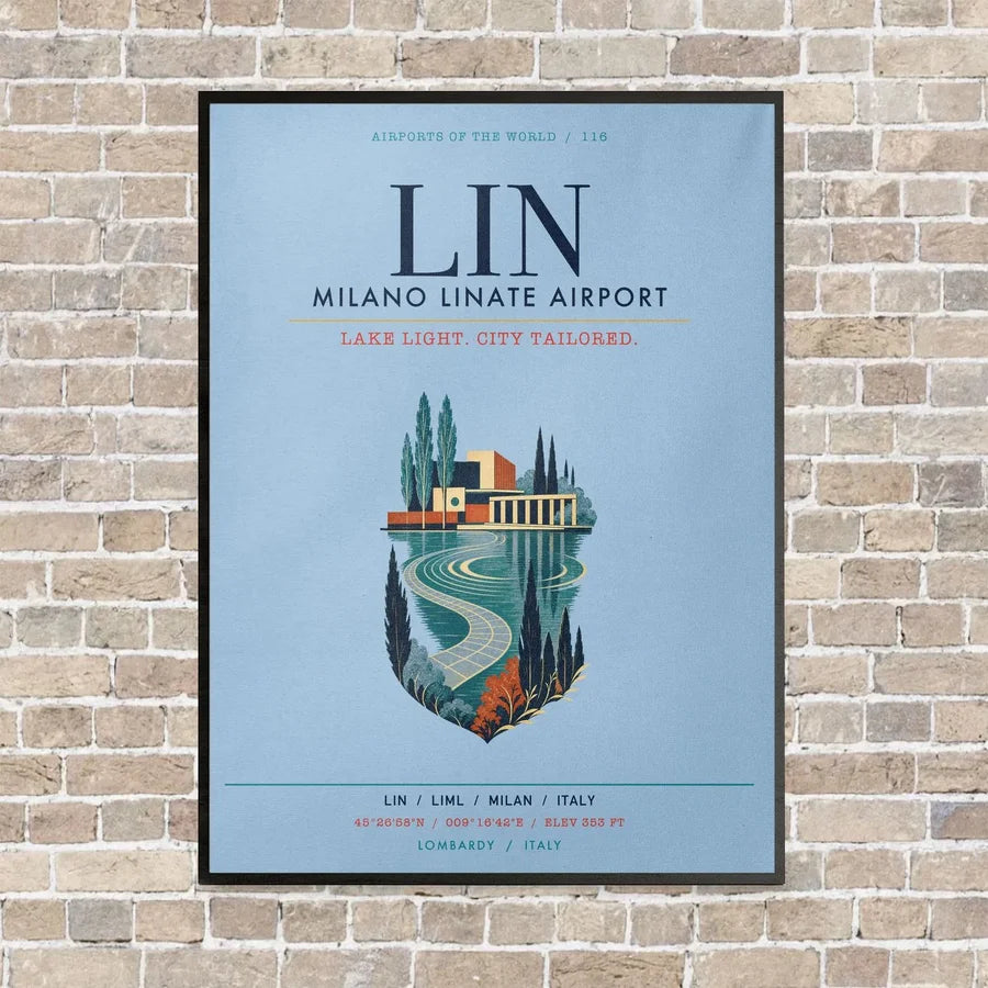 Milano Linate Airport LIN vertical canvas print - framed - light blue background