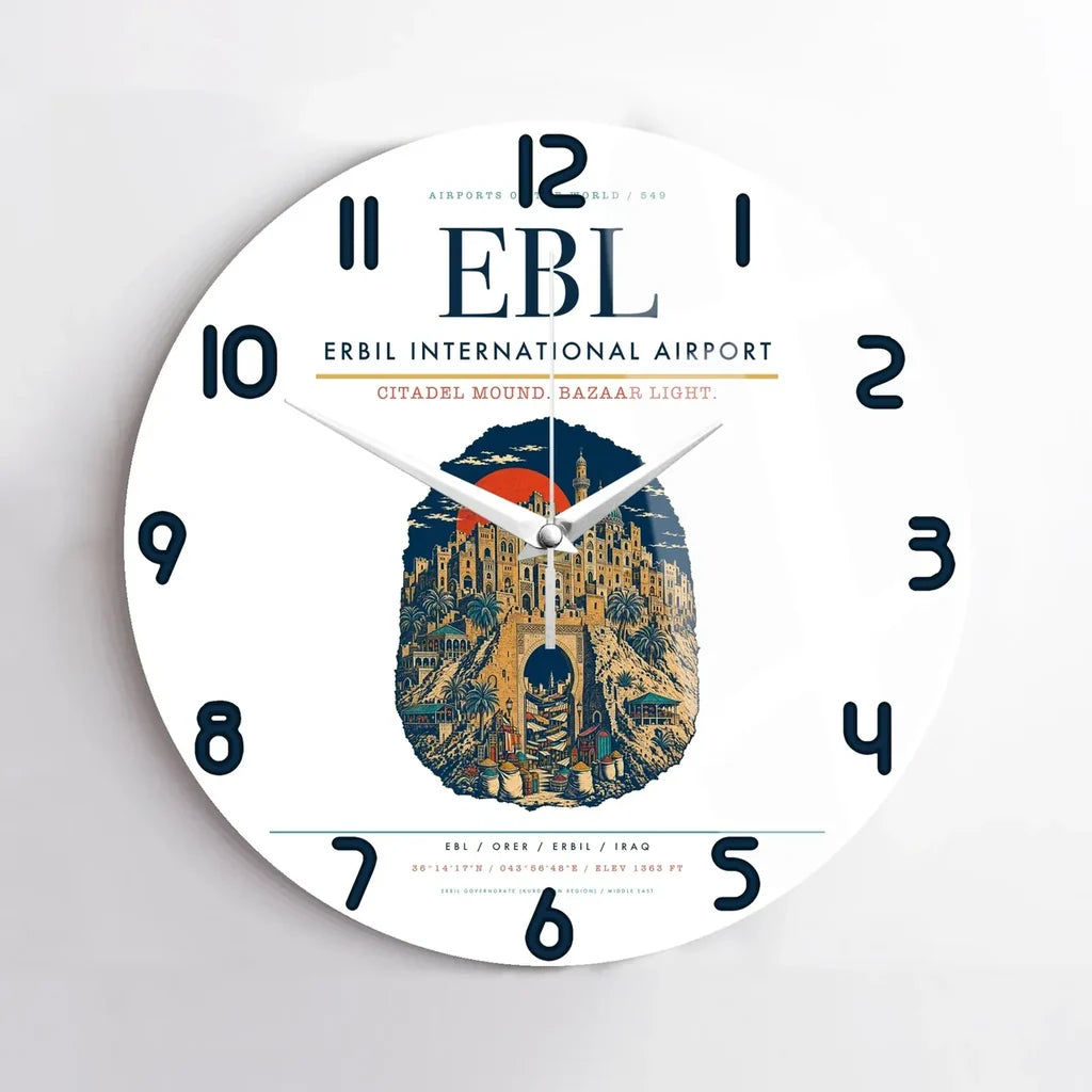 Erbil International Airport (EBL) design on white no frame wall clock