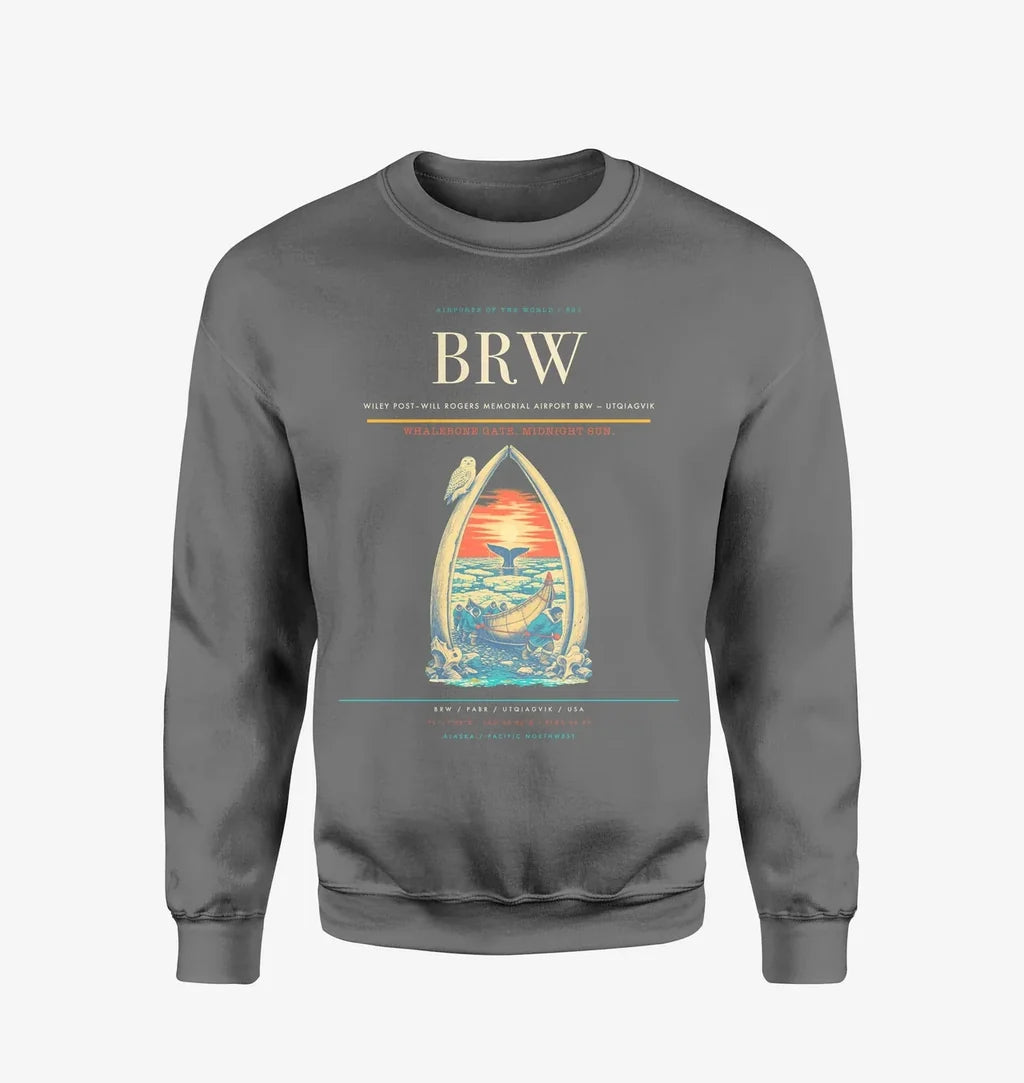 Wiley Post–Will Rogers Memorial Airport (BRW) design on gray sweatshirt