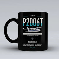 Thumbnail for Tecnam P2006T design on black ceramic mug, double-side print