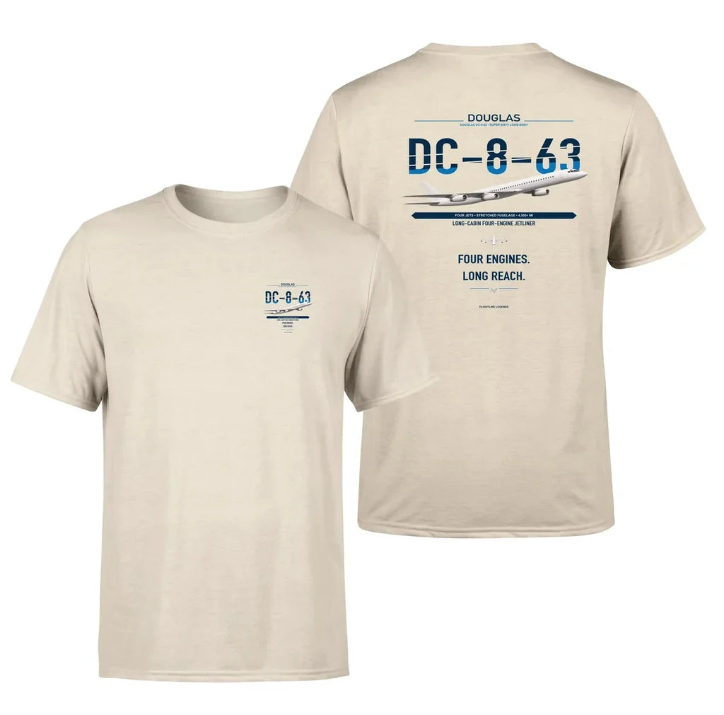 Douglas DC-8-63 design on beige double-side t-shirt, double-side print
