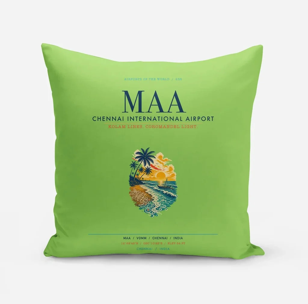 Chennai International Airport (MAA) design on light green pillow