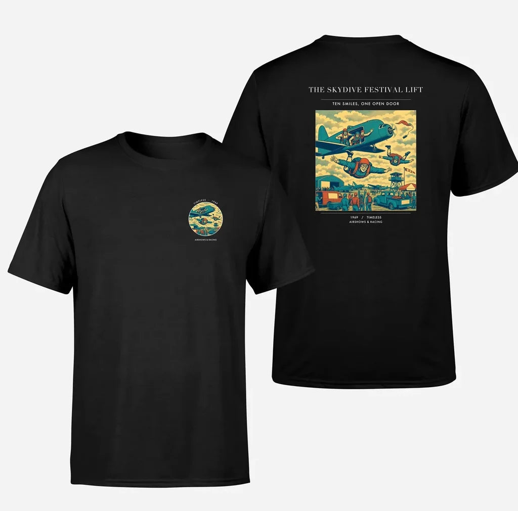 VINTAGE G4471 - The Skydive Festival Lift - Double-Side T-Shirt design on black double side t shirt