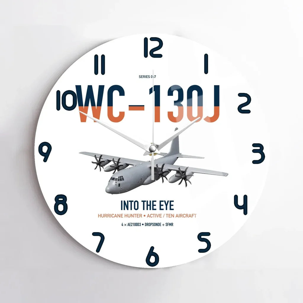 WC-130J Hurricane Hunter design on white no frame wall clock