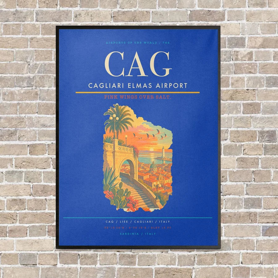 Cagliari Elmas Airport CAG - Canvas Framed - Blue