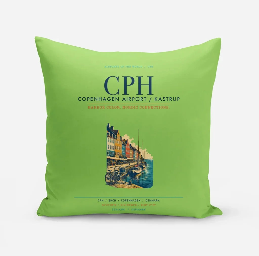 Copenhagen Airport Kastrup (CPH) design on light green pillow