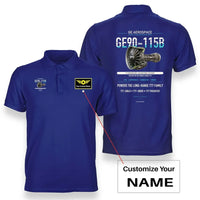 Thumbnail for GE90-115B design on blue polo with custom name badge