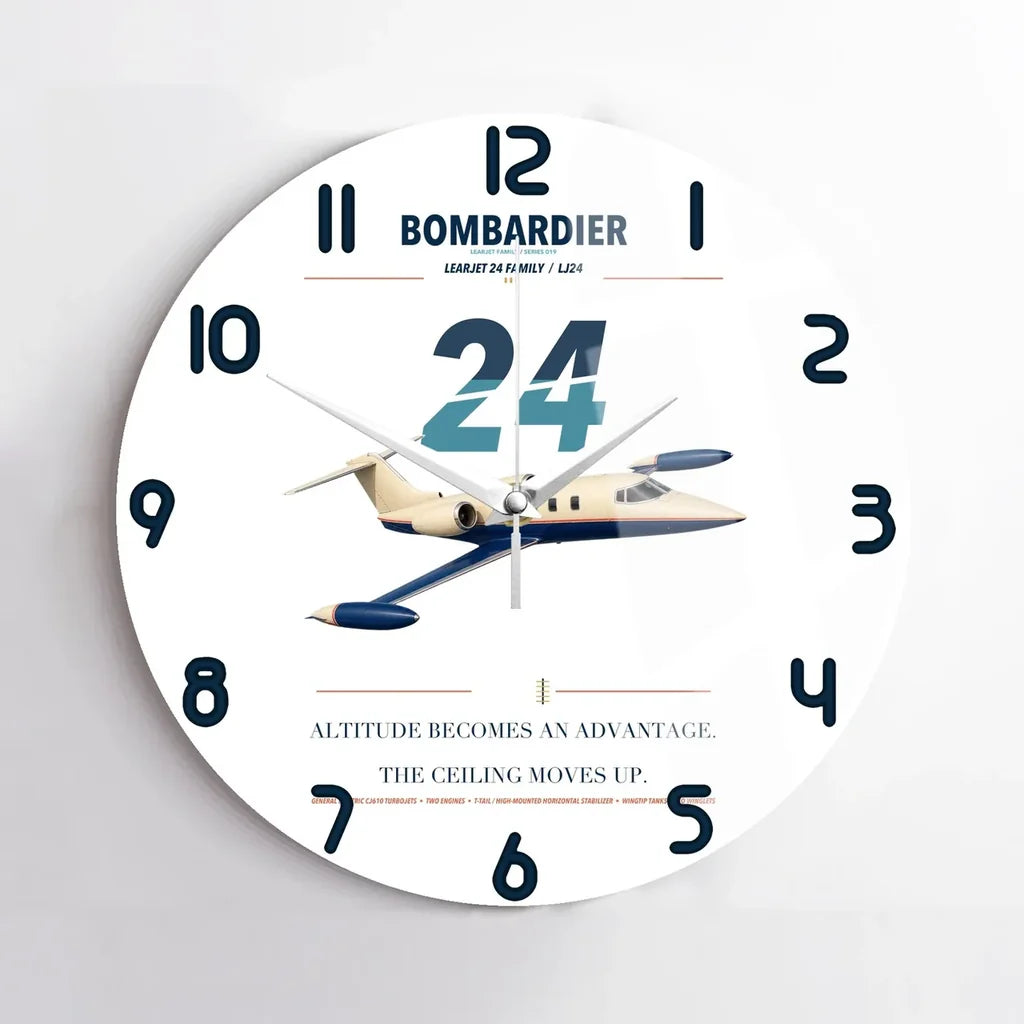 Bombardier Learjet 24 design on white no frame wall clock