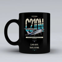 Thumbnail for Cessna T210N Centurion design on black ceramic mug, double-side print