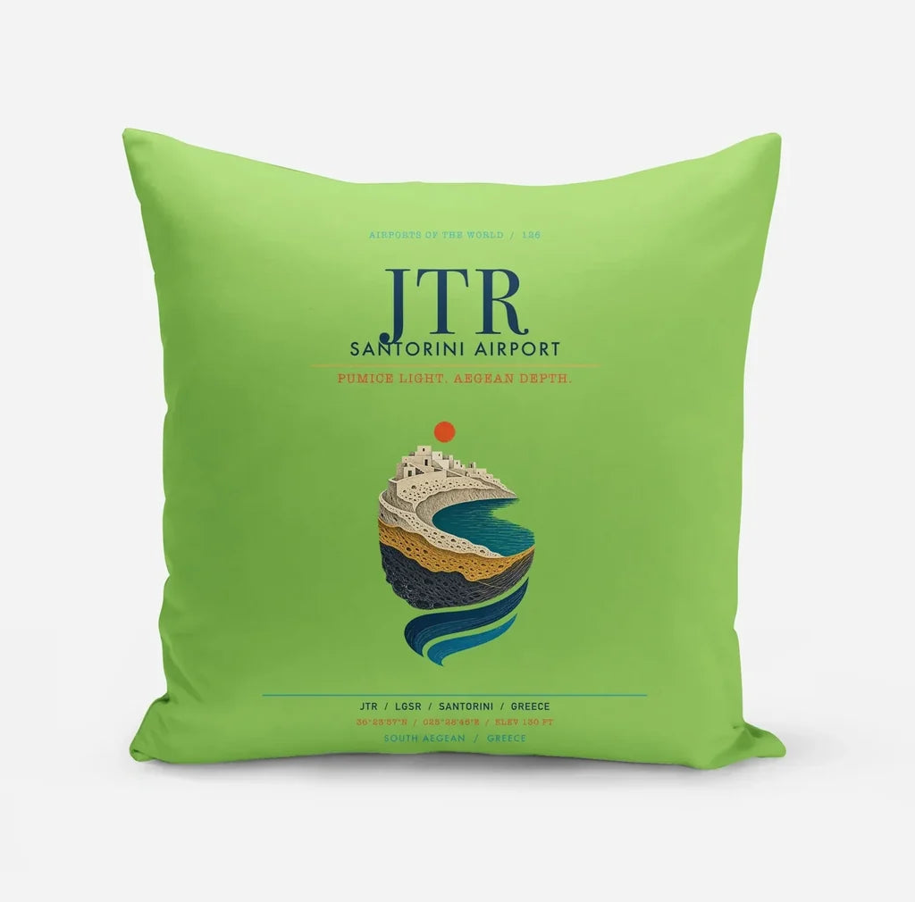 Santorini Airport (JTR) design on light green pillow