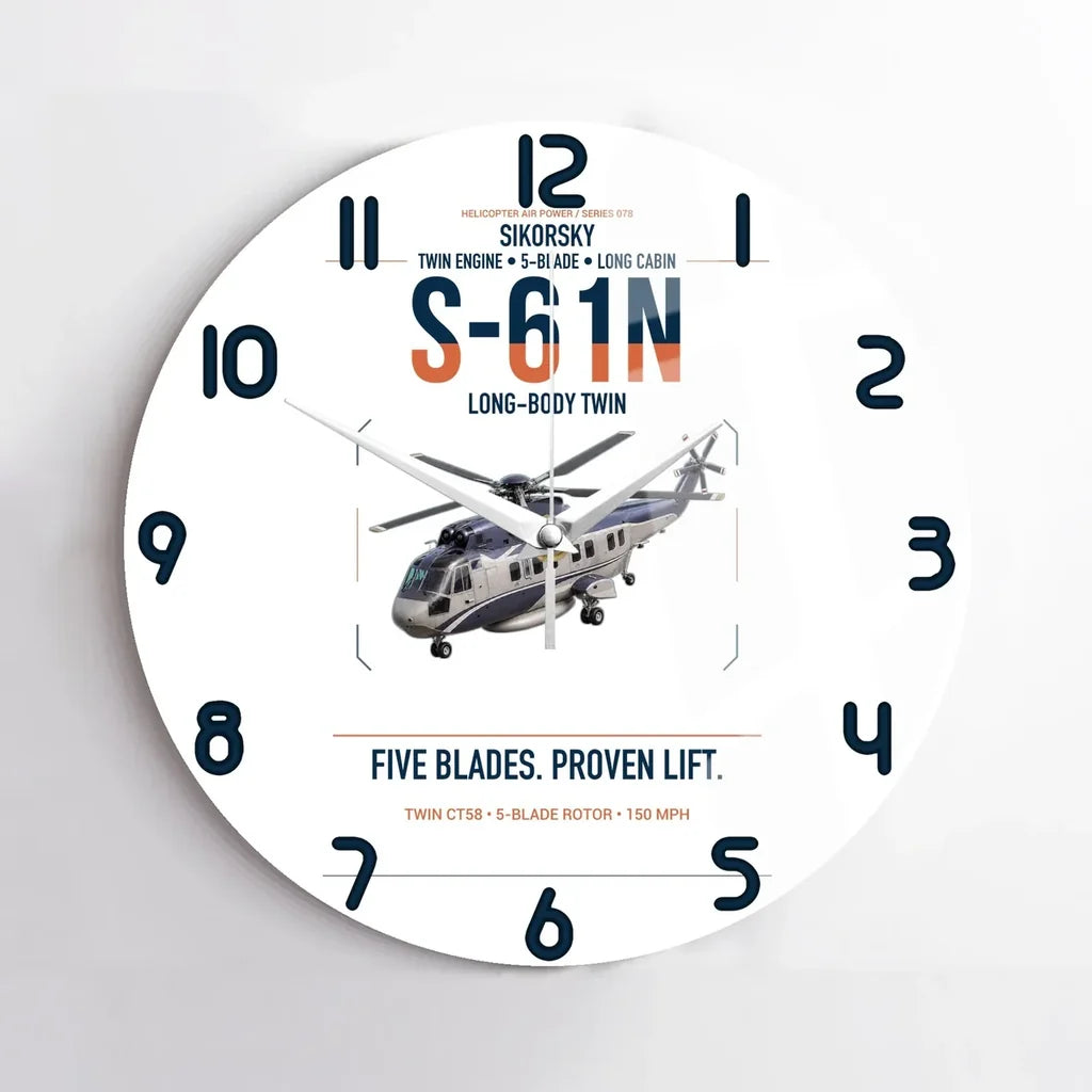 Sikorsky S-61N design on white no frame wall clock