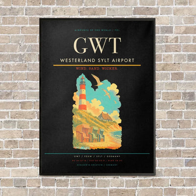 Westerland Sylt Airport GWT vertical canvas print - framed - black background