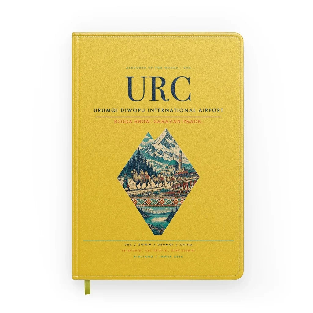 Urumqi Diwopu International Airport (URC) design on yellow notebook
