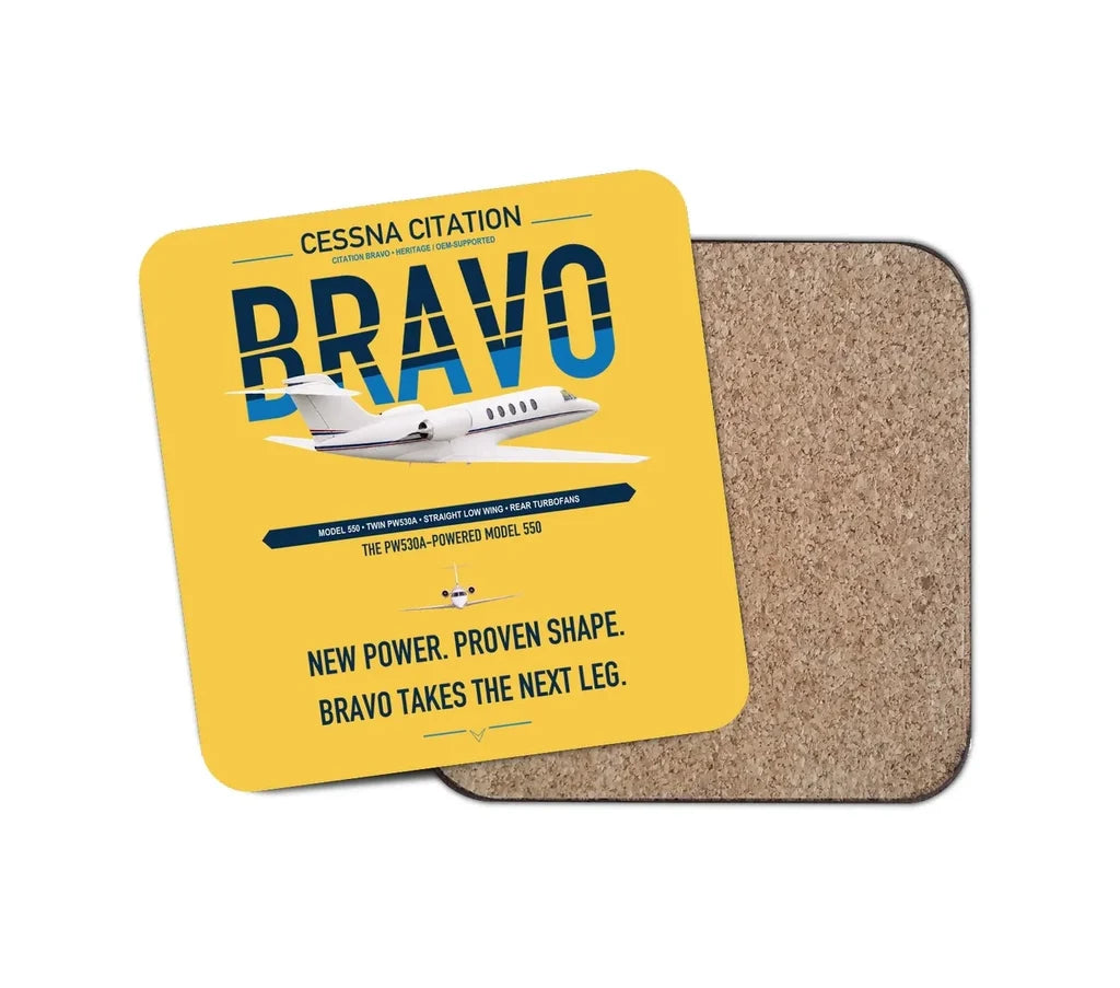 Cessna Citation Bravo design on yellow 1 piece coaster
