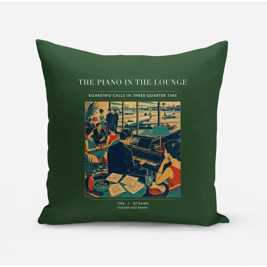 VINTAGE G4301 - The Piano In The Lounge - Designed Pillows design on darkgreen