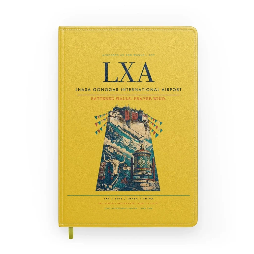 Lhasa Gonggar International Airport (LXA) design on yellow notebook